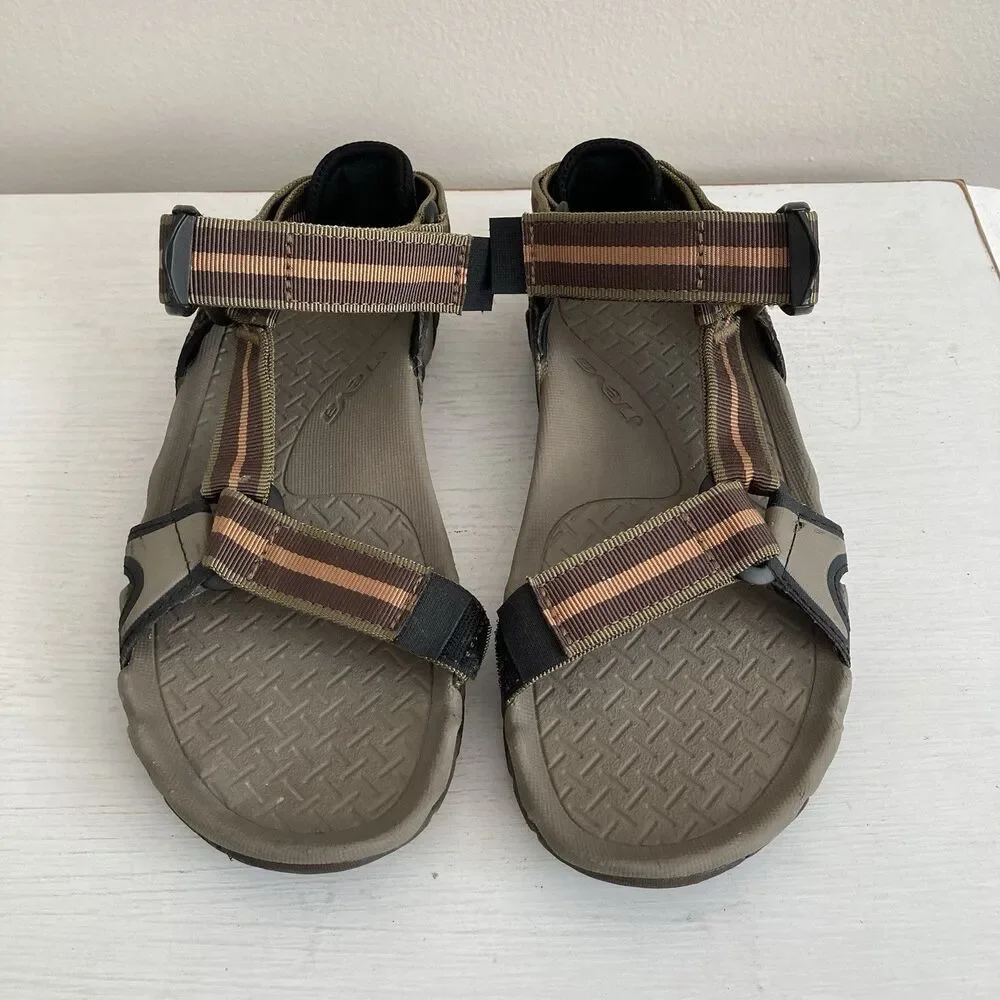 TEVA Mens Volterra Hiking Sports Sandals Brown Orange Striped Comfort Size 7